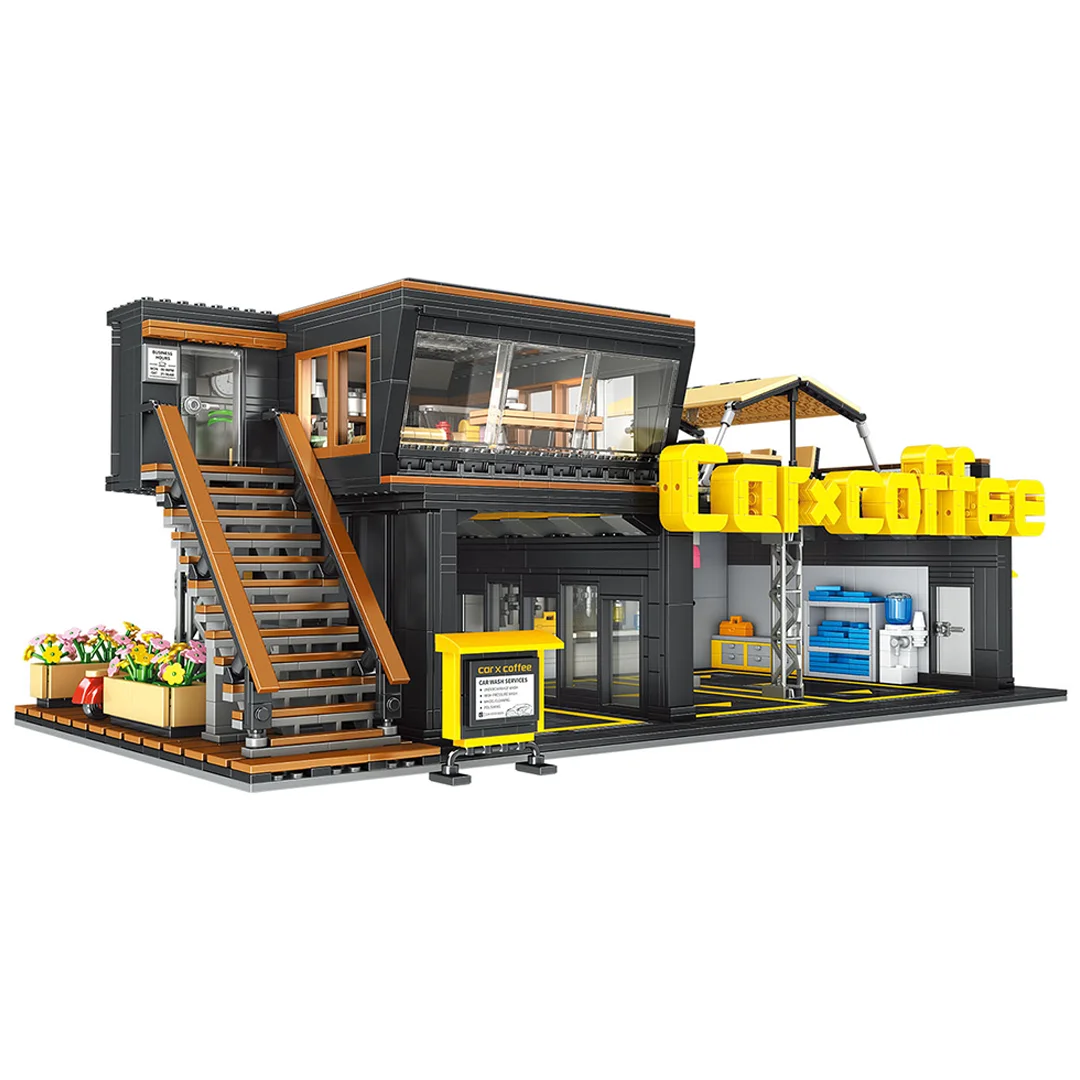 Kids Toys Shop - ร้านซ่อมรถกาแฟ คลับรถกาแฟ ตัวต่อ 2496 ชิ้น ร้านกาแฟสตรีทวิว