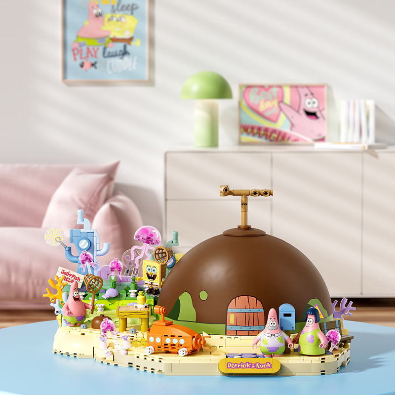 Kids Toys Blocks - ชุดตัวต่อบล็อกสร้างบ้านร็อคของแพทริค สตาร์ จากสปองจ์บ็อบ ของเล่นเสริมสร้างจินตนาการและการเรียนรู้สำหรับเด็ก ของขวัญคริสต์มาส กล่องสุ่ม