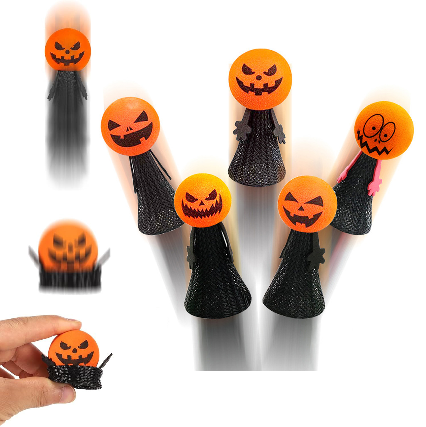 Kids Toys Jumping Poppers - ของตกแต่งโต๊ะฮาโลวีนแบบกระโดด 5 ชิ้น, ของเล่นสปริงกระโดดสำหรับเด็ก, อุปกรณ์ปาร์ตี้แปลกใหม่, หัวฟักทอง