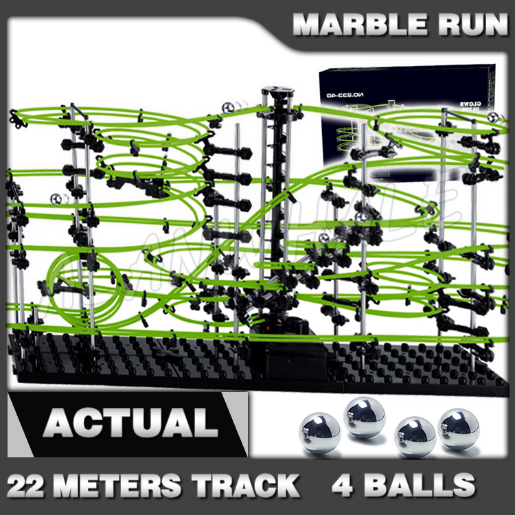 Marble Run Set - รางรถไฟ 2200 ซม. ระดับ 4 แบบลูกบอลกลิ้งเรืองแสงในที่มืด