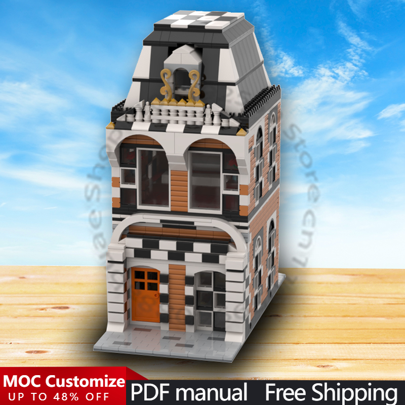 Kids Toys Blocks - ตัวต่อโมดูลาร์ 1802 ชิ้น บ้านหมากรุก ขาวดำ MOC