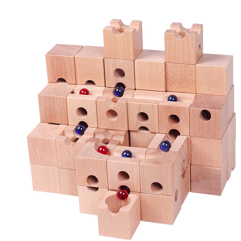 Marble Run Set - ชุดสร้างทางวิ่งลูกบอลไม้เนื้อแข็ง DIY แบบประกอบเอง สำหรับการศึกษา