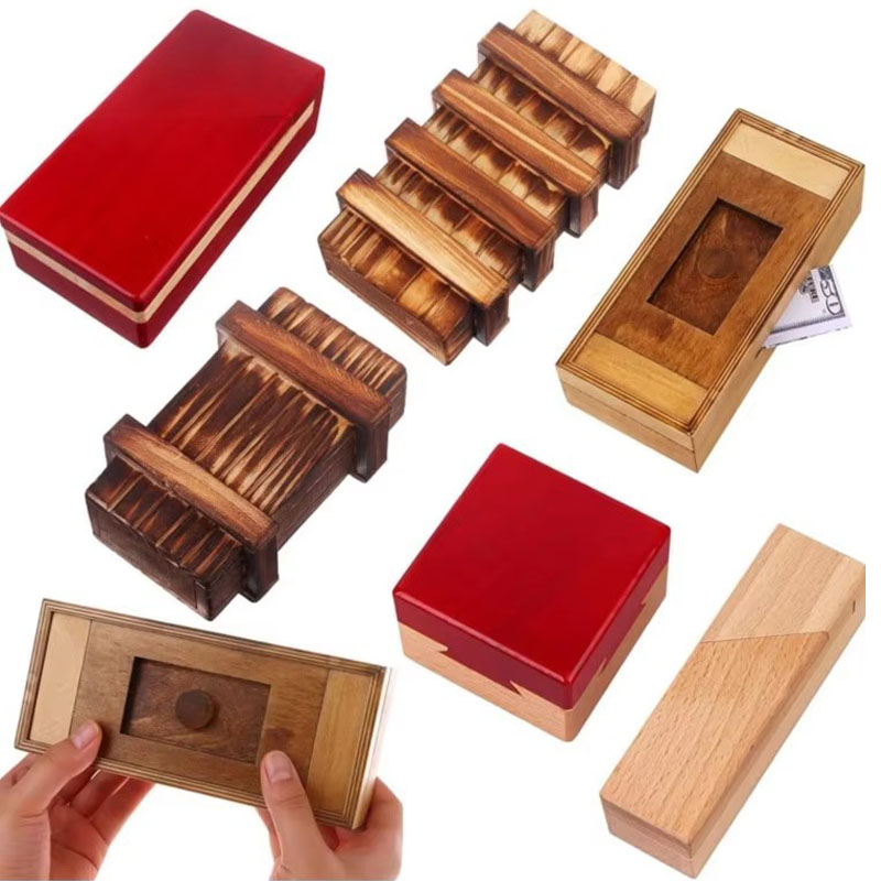 Wooden Puzzle Kids - กล่องปริศนาไม้พร้อมช่องลับซ่อนอยู่ ของเล่นฝึกสมองที่ท้าทาย ลิ้นชักมหัศจรรย์ สำหรับผู้ใหญ่และเด็ก ของขวัญเซอร์ไพรส์วันเกิด