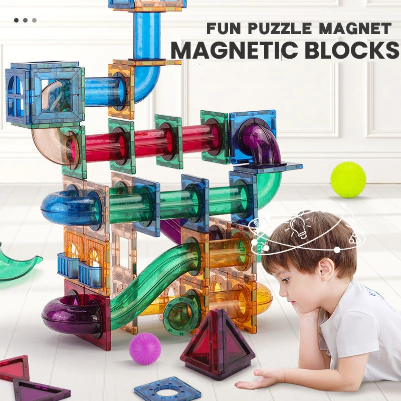 Marble Run Set - แผ่นแม่เหล็ก Building Block Designer แม่เหล็ก Maze